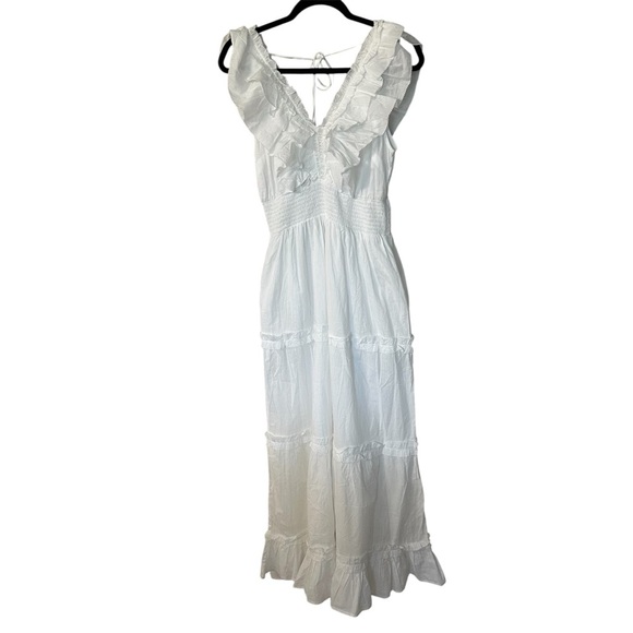 Caroline Constas Women’s White Ruffled V-Neck Tiered Maxi Dress Size S NWT - Picture 1 of 12